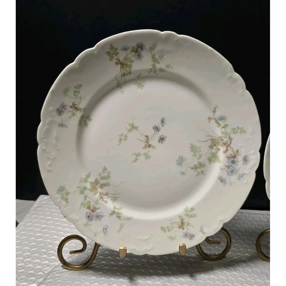 Pair Of Antique Jean Pouyat Limoges(J.P.L.)FinePorcelain Floral Scalloped 8.5